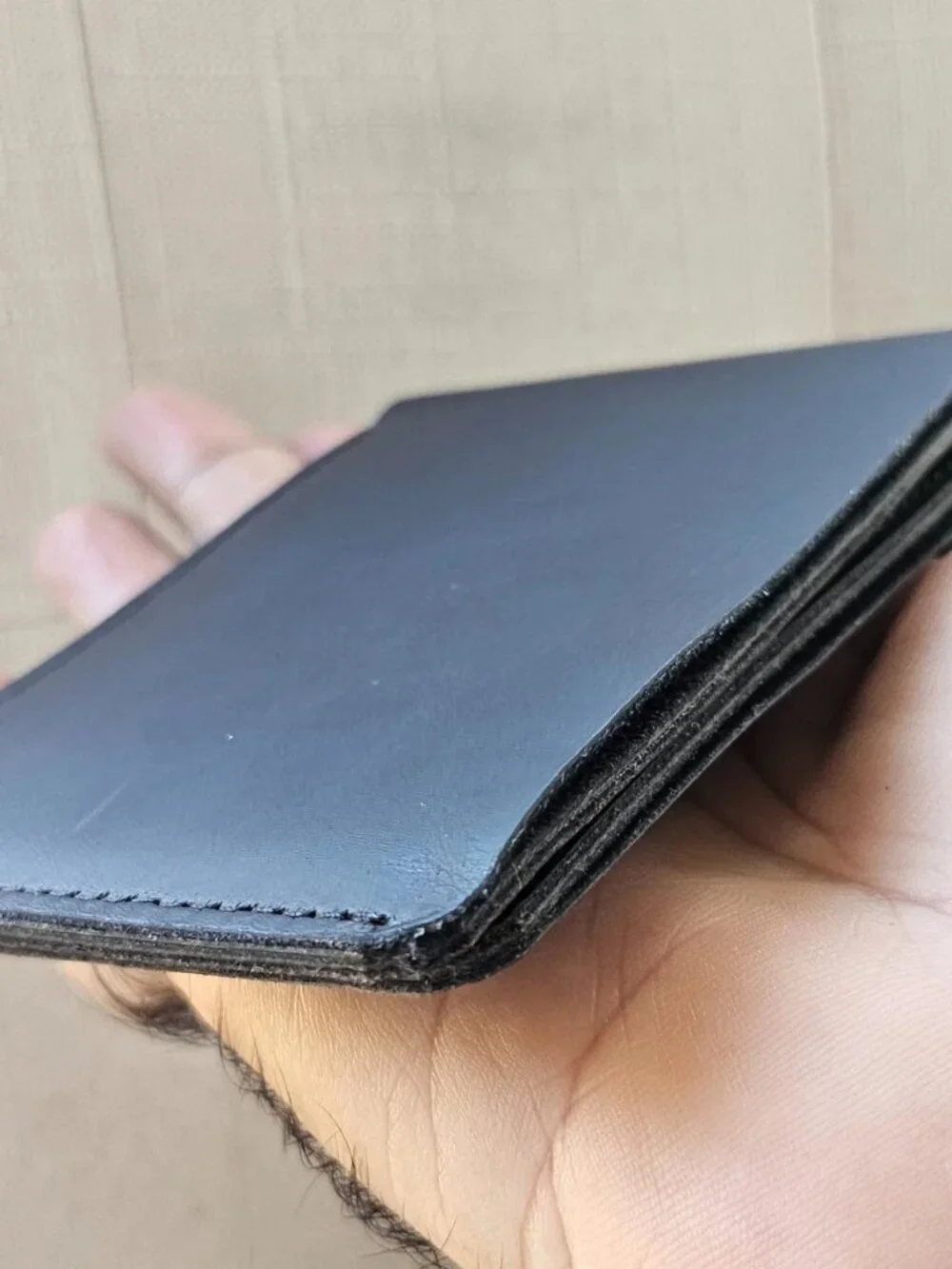 ALL Leather Billfold Handmade Black Genuine Leather Bifold Slimfold Cardholder